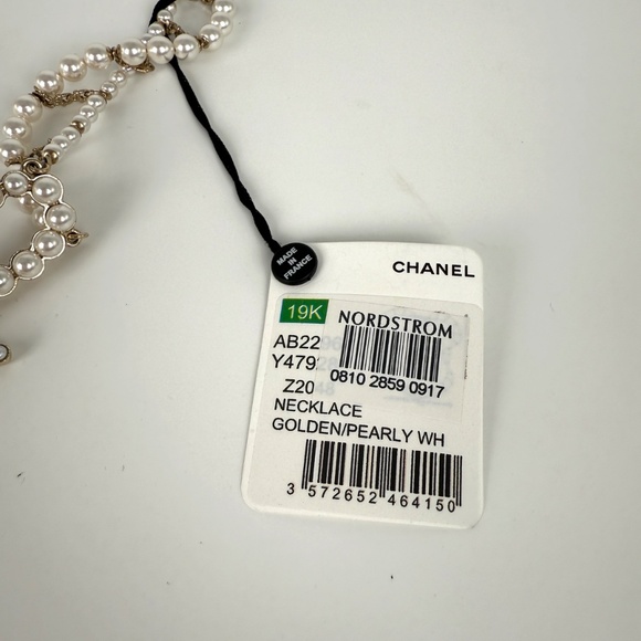 Authentic CHANEL Imitation Pearl Swirling Logo Letter Choker Necklace - Picture 5 of 10